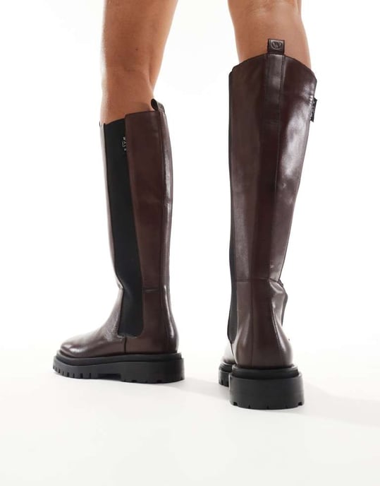 Walk London Dana tall chelsea boot in brown leather - Image 3