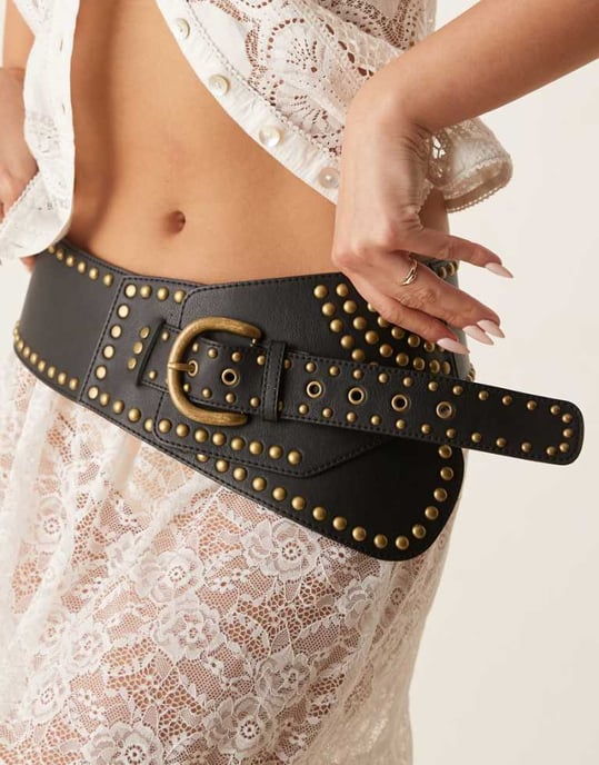 ASOS DESIGN low waist wide belt with stud in black - Image 1