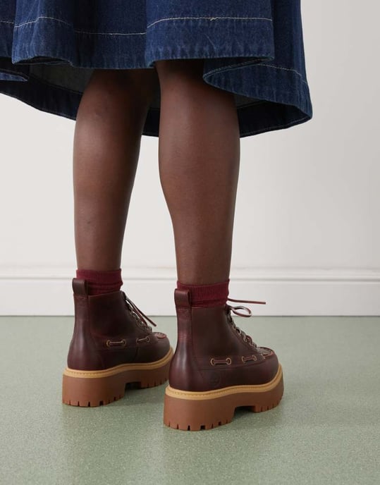 Timberland Stone Street lace up 7 eye elevated boots in burgundy - Image 3
