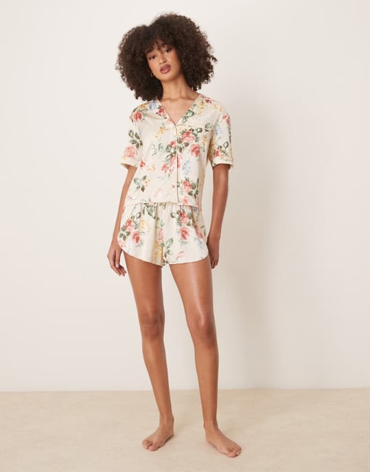Abercrombie & Fitch short sleeve button up pyjama shirt in multi floral co-ord - Image 2
