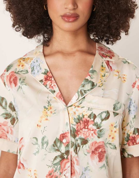 Abercrombie & Fitch short sleeve button up pyjama shirt in multi floral co-ord - Image 4