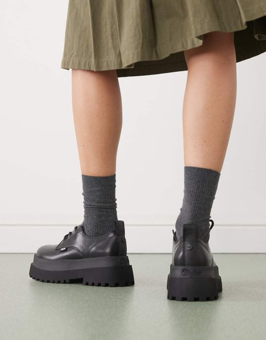 Buffalo lace up chunky shoe in black - Image 4