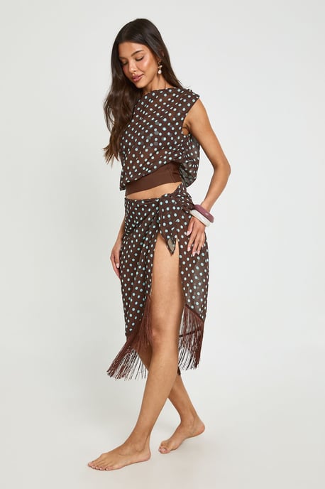 Polka Dot Asym Top And Fringe Sarong Co-ord - Image 3