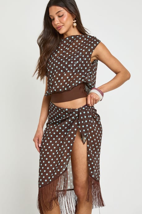 Polka Dot Asym Top And Fringe Sarong Co-ord - Image 4