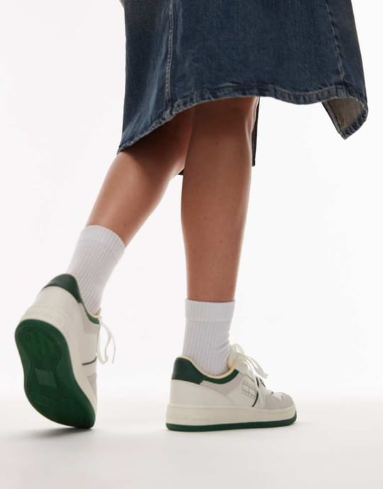 Tommy Jeans retro basket trainers in white and green - Image 3