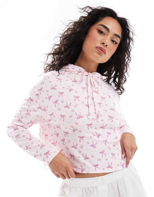 Cotton On super soft long sleeve pyjama hoodie in berry bow - Image 2