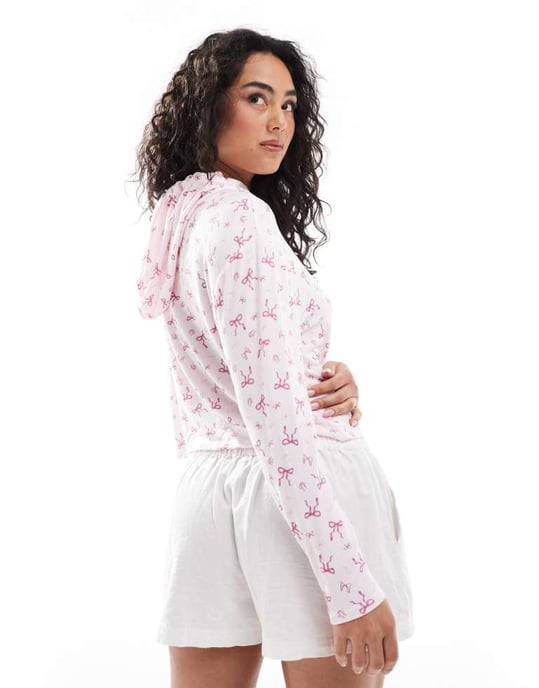Cotton On super soft long sleeve pyjama hoodie in berry bow - Image 3