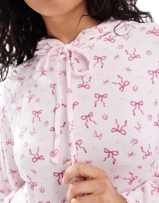 Cotton On super soft long sleeve pyjama hoodie in berry bow - Image 4