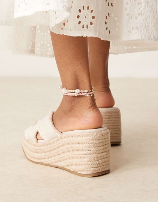 ASOS DESIGN Wide Fit Twirl cross strap wedges in natural - Image 4