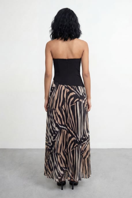Bandeau Bodice Pleated Chiffon Midi Dress - Image 3