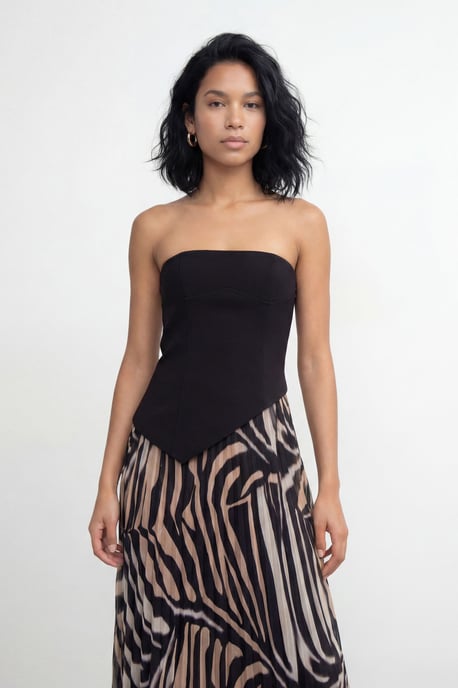 Bandeau Bodice Pleated Chiffon Midi Dress - Image 4