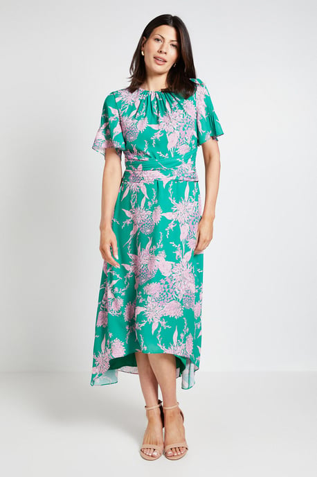 Floral Wrap Waist Midi Dress - Image 1