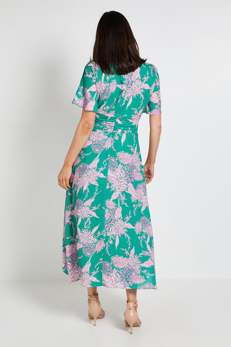 Floral Wrap Waist Midi Dress - Image 3
