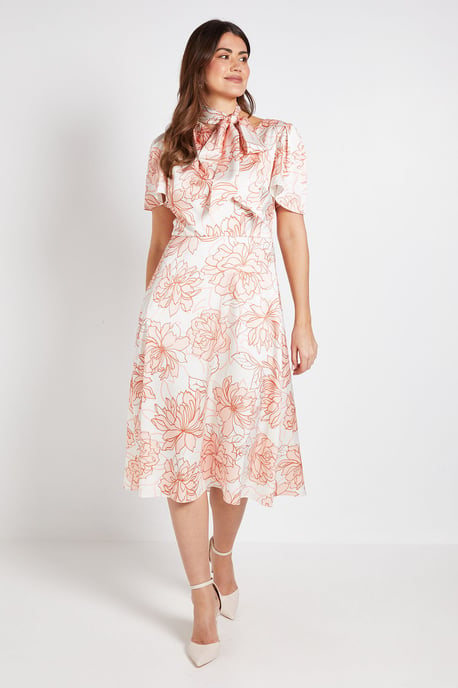 Satin Floral Print Midi Dress - Image 1