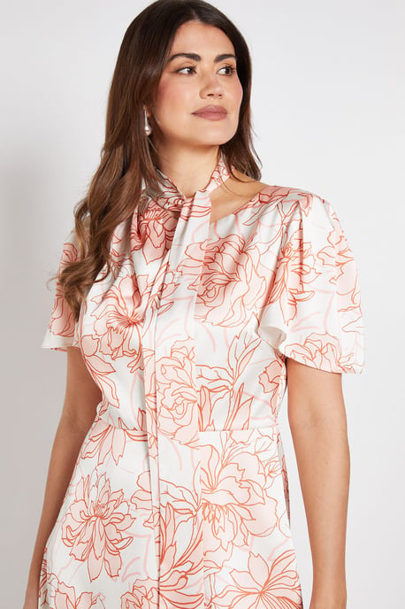 Satin Floral Print Midi Dress - Image 4