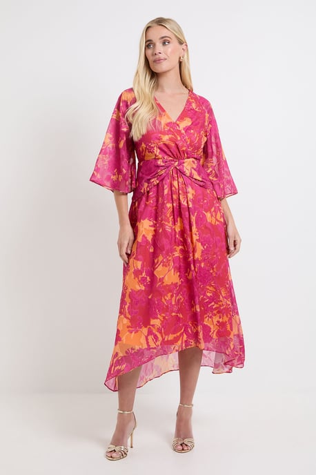 Petite Floral Burn Out Twist Midaxi Dress - Image 1