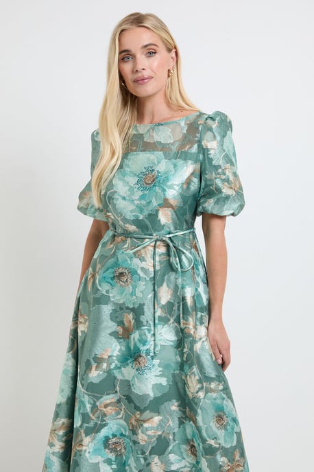 Petite Floral Organza Puff Sleeve Midi Dress - Image 2