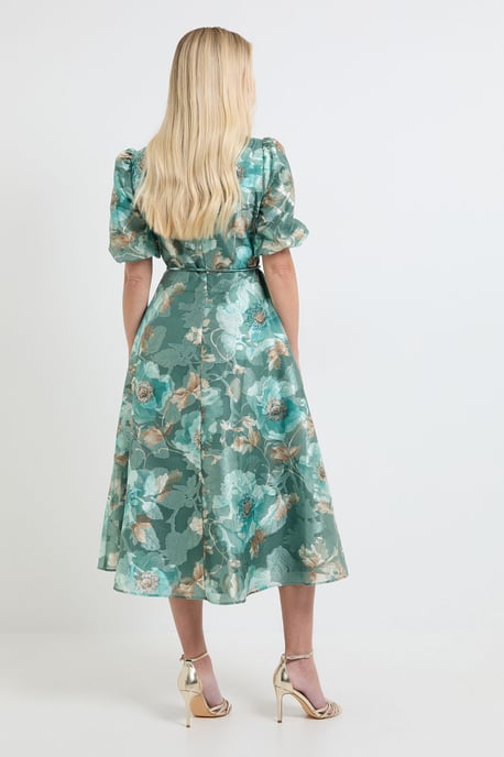Petite Floral Organza Puff Sleeve Midi Dress - Image 3