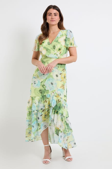 Floral Ruffle Hem Midi Dress - Image 1