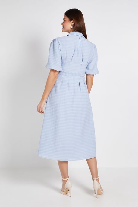 Textured Organza Puff Sleeve Shirt Dress - Image 3