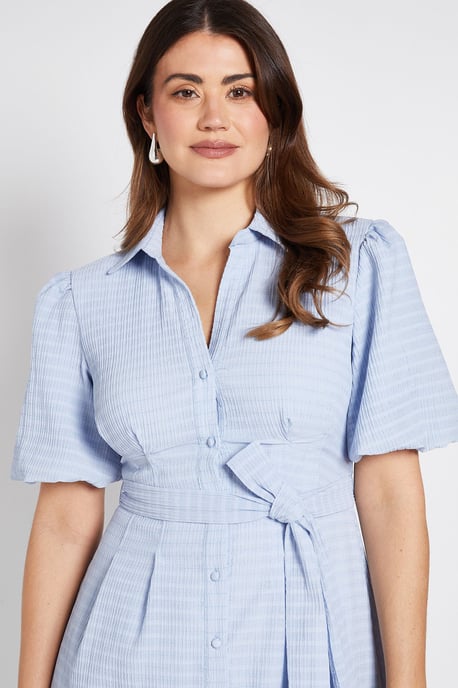 Textured Organza Puff Sleeve Shirt Dress - Image 4