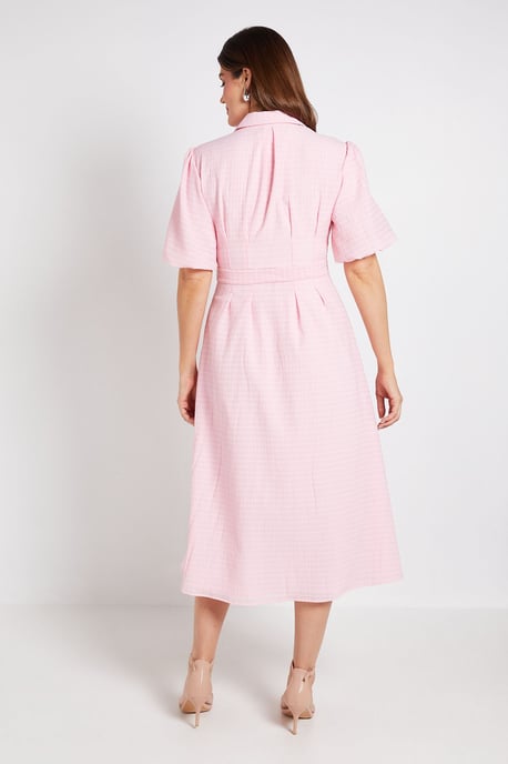 Textured Organza Puff Sleeve Shirt Dress - Image 3