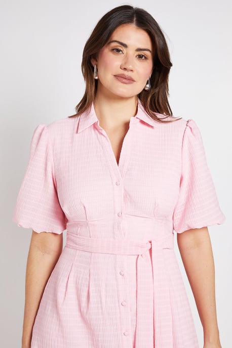 Textured Organza Puff Sleeve Shirt Dress - Image 4
