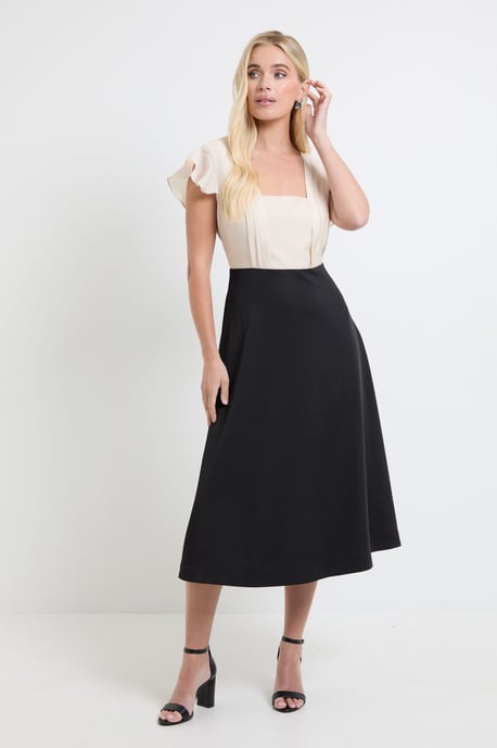 Petite Contrast Ruffle Sleeve Midi Dress - Image 1