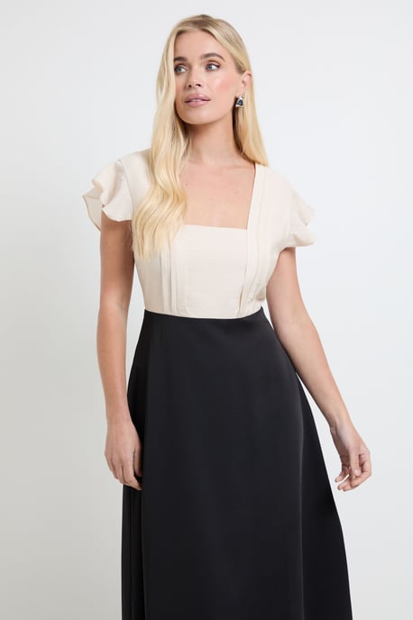 Petite Contrast Ruffle Sleeve Midi Dress - Image 2