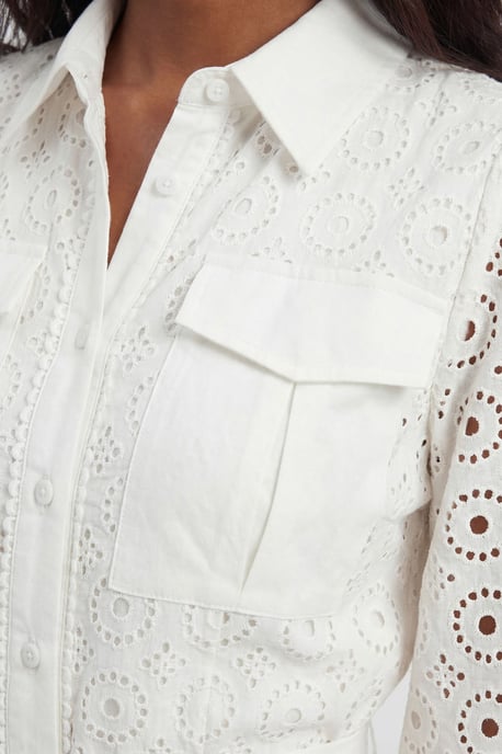 Cotton Broderie Belted Shirt Dress - Image 2