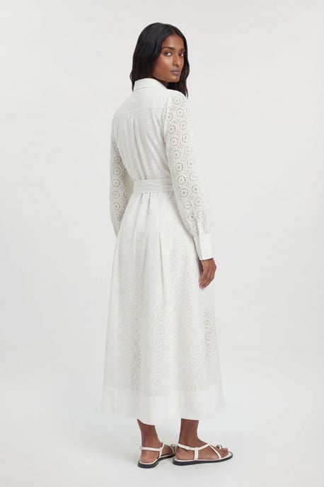 Cotton Broderie Belted Shirt Dress - Image 3