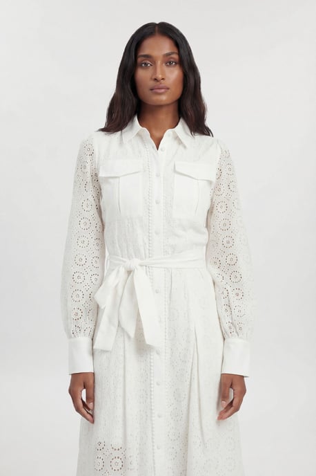 Cotton Broderie Belted Shirt Dress - Image 4