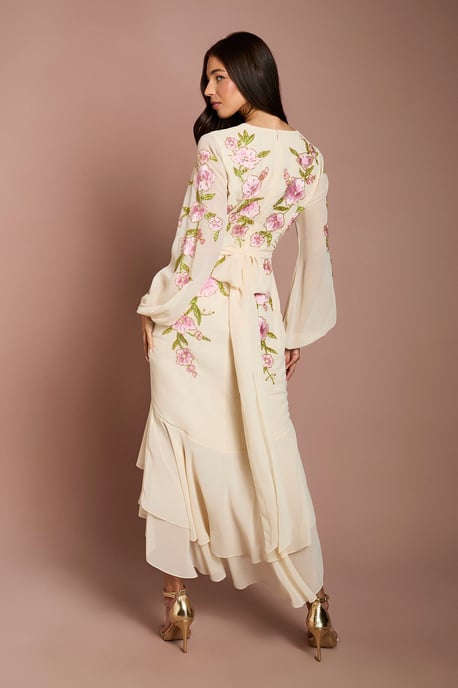 Sequin Embellished And Embroidered High Low Maxi Dress - Image 3