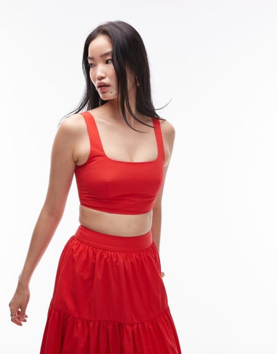 Topshop co-ord taffeta square neck crop top in red - Image 1