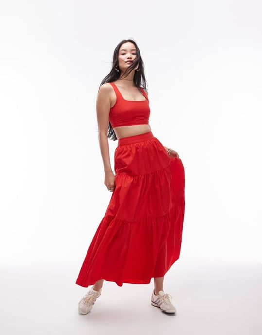 Topshop co-ord taffeta square neck crop top in red - Image 3