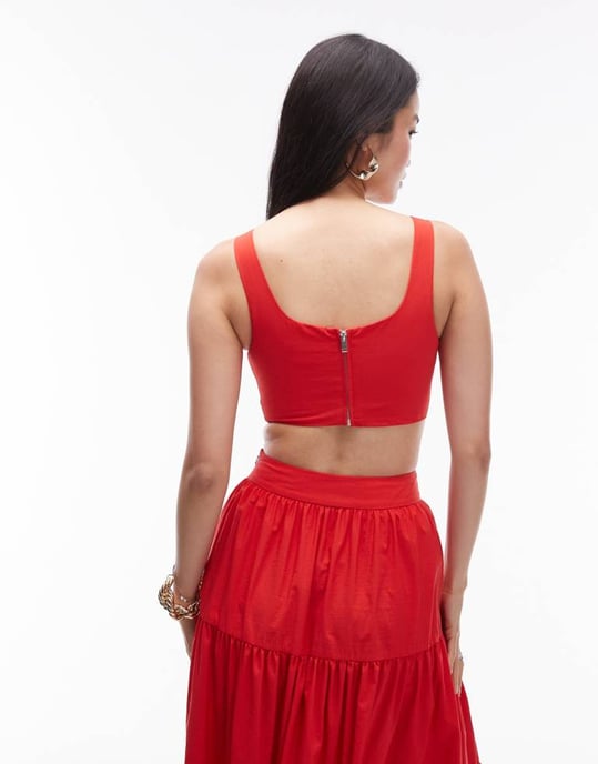 Topshop co-ord taffeta square neck crop top in red - Image 4
