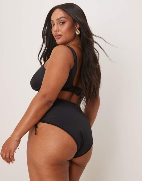 ASOS DESIGN Curve Maya high leg v-front bikini bottom in black - Image 3