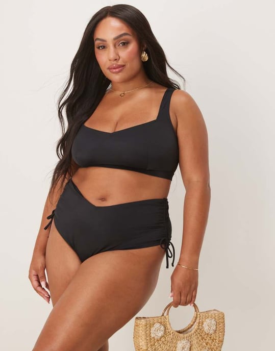 ASOS DESIGN Curve Maya high leg v-front bikini bottom in black - Image 4