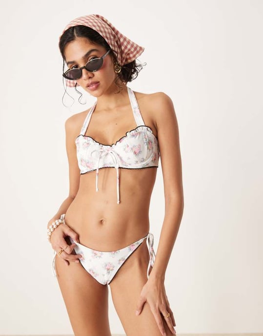 For Love & Lemons Cordelia Bikini top co-ord in white floral - Image 3