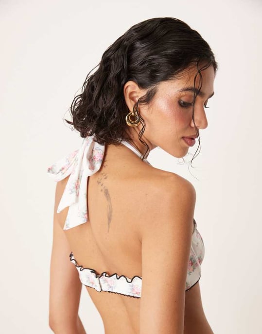 For Love & Lemons Cordelia Bikini top co-ord in white floral - Image 4