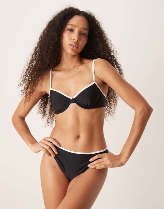 Abercrombie & Fitch contrast trim underwire bikini top co-ord in black - Image 1