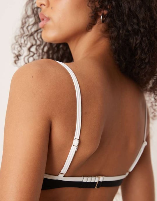 Abercrombie & Fitch contrast trim underwire bikini top co-ord in black - Image 3