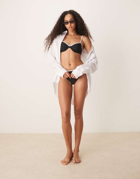 Abercrombie & Fitch contrast trim underwire bikini top co-ord in black - Image 4