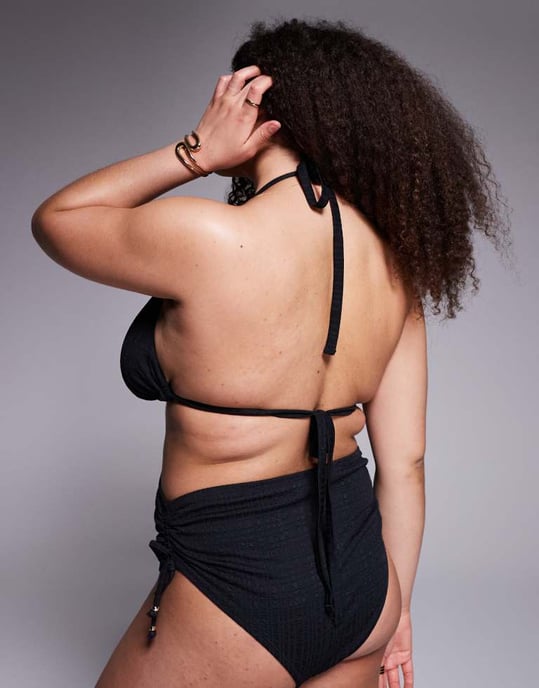 ASOS DESIGN Curve Tayla high apex triangle bikini top with gold bead trim in black - Image 4