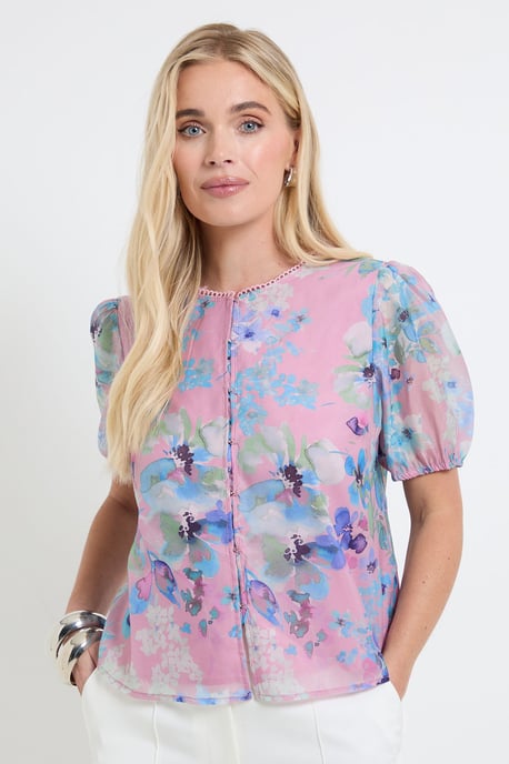 Petite Organza Puff Sleeve Top - Image 1