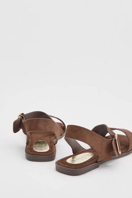 Sandie Faux Suede Buckle Detail Asymmetrical Flat Sandals - Image 2