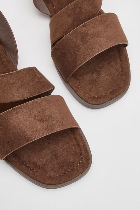 Sandie Faux Suede Buckle Detail Asymmetrical Flat Sandals - Image 3