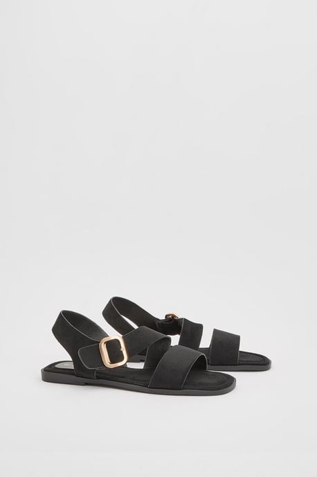 Sandie Faux Suede Buckle Detail Asymmetrical Flat Sandals - Image 1
