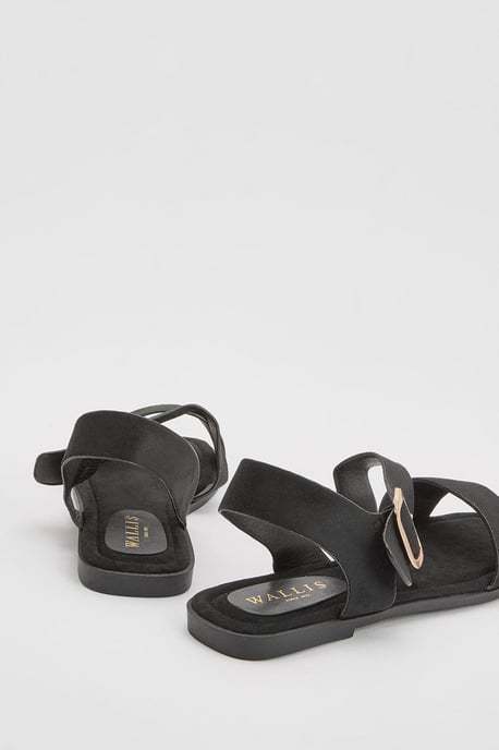 Sandie Faux Suede Buckle Detail Asymmetrical Flat Sandals - Image 2