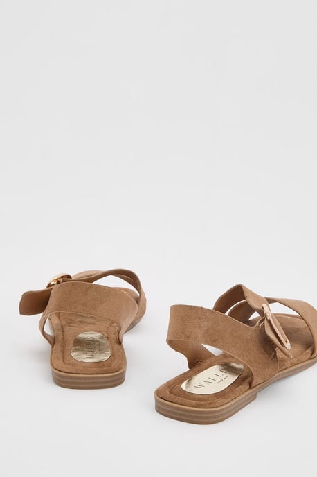 Sandie Faux Suede Buckle Detail Asymmetrical Flat Sandals - Image 2